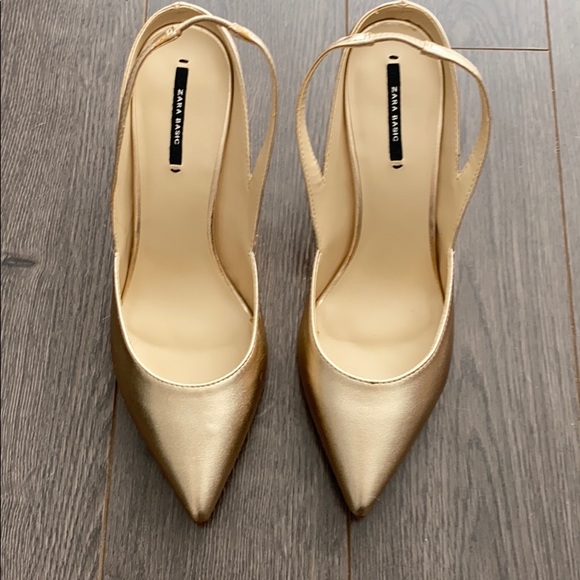 Zara Basic sling back mid heels shoes Gold - Picture 1 of 4